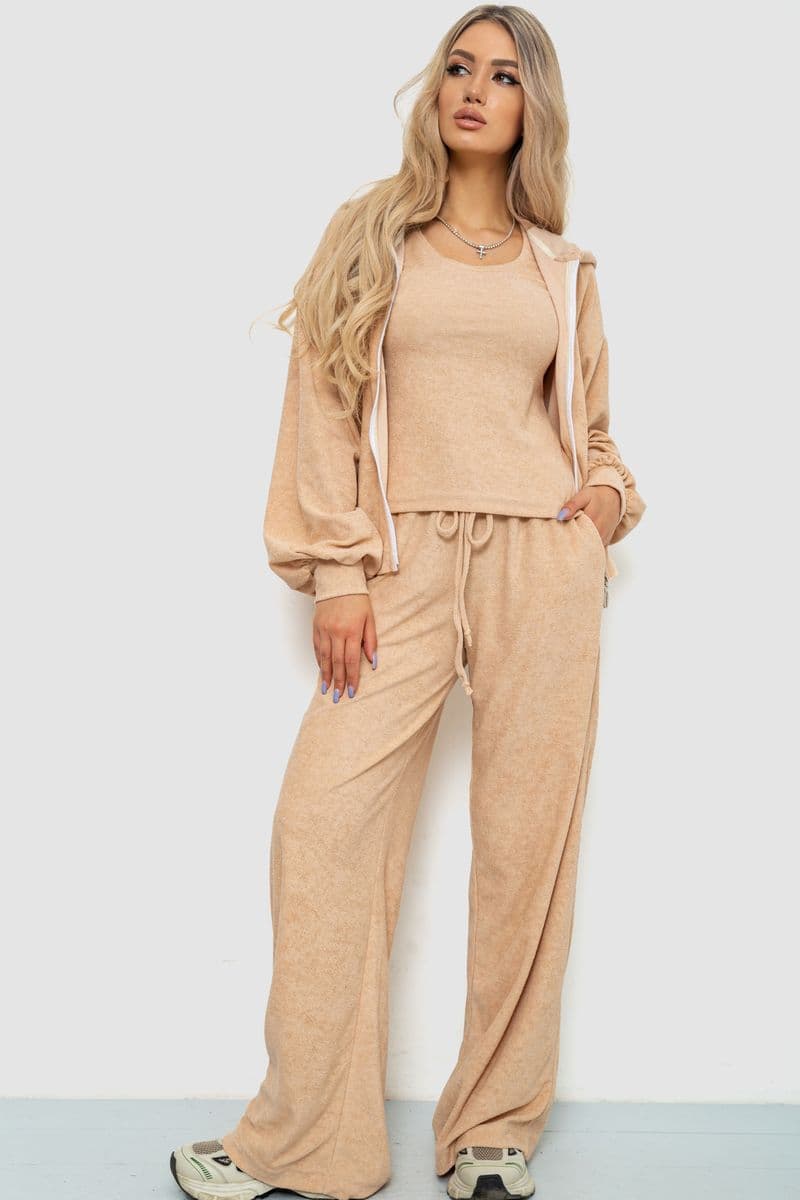 Спорт костюм жіночий махровий трійка, колір бежевий, 102R5250 - зображення 1