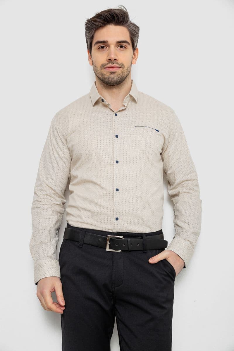 Сорочка чоловіча однотонна з принтом, колір бежевий, 186R2011 - зображення 1