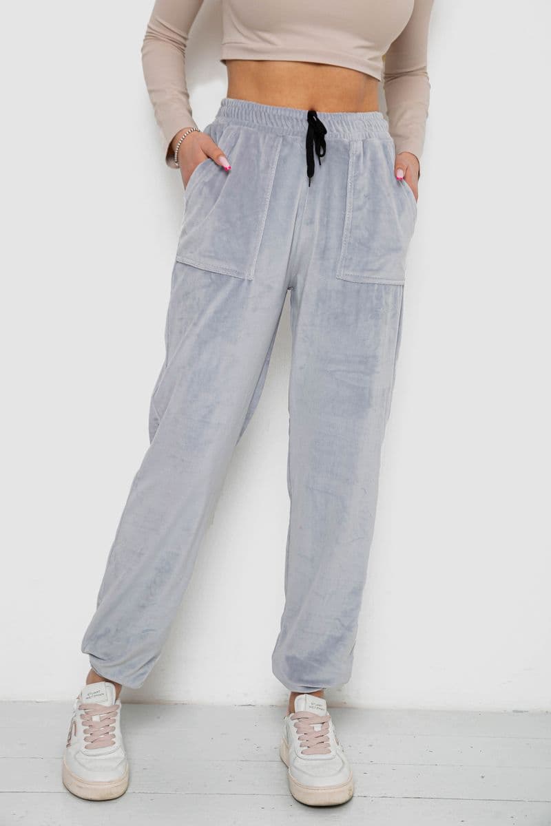 Штани жіночі велюрові, колір сірий, 238R58168 - зображення 1