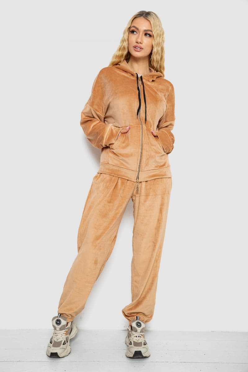 Спортивний костюм жіночий велюровий, колір темно-бежевий, 238R107-1 - зображення 1