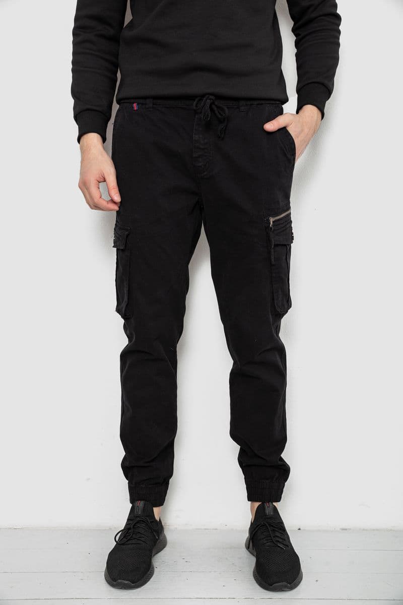 Штани чоловічі однотонні, колір чорний, 244R1641 - зображення 1