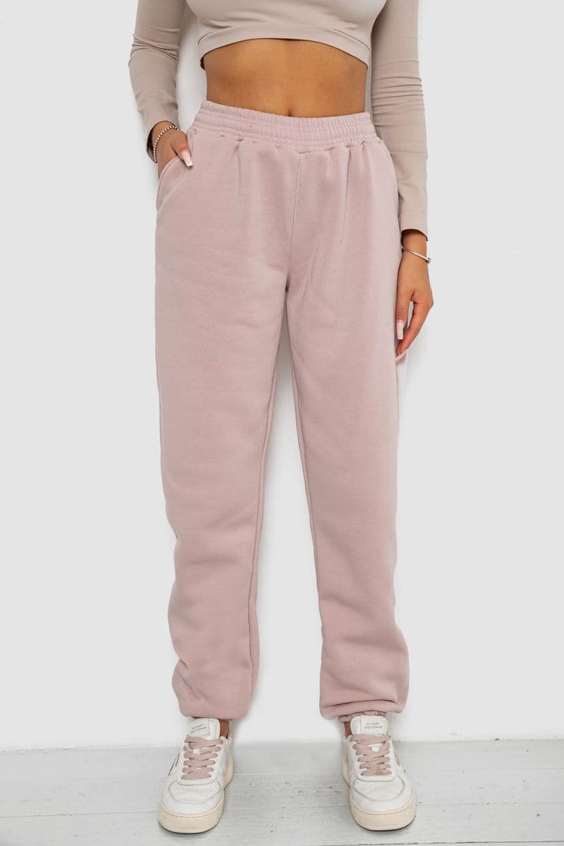 Спортивні штани жіночі на флісі, колір бежевий, 238R58671 - зображення 1