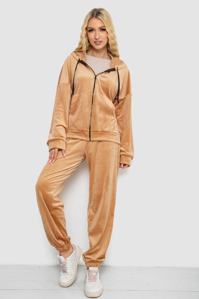 Спортивний костюм жіночий велюровий, колір темно-бежевий, 238R107 - зображення 1