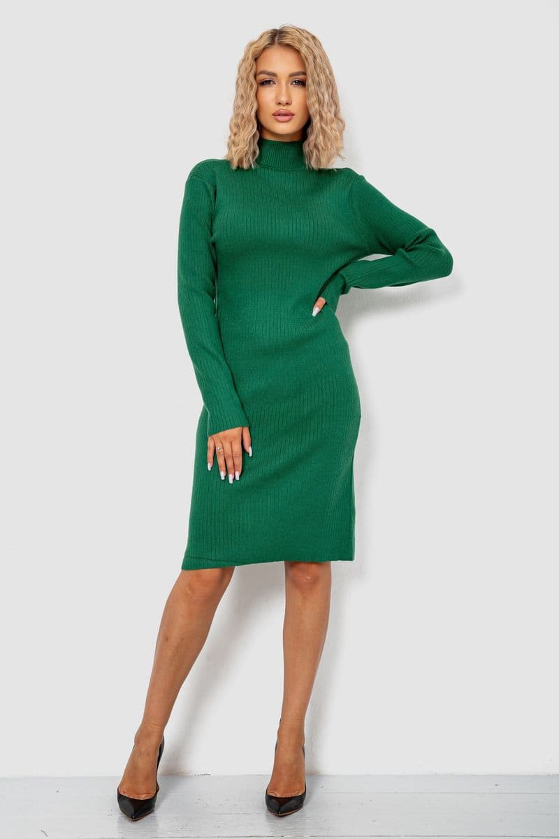 Сукня в'язана однотонна, колір зелений, 244R664 - зображення 1