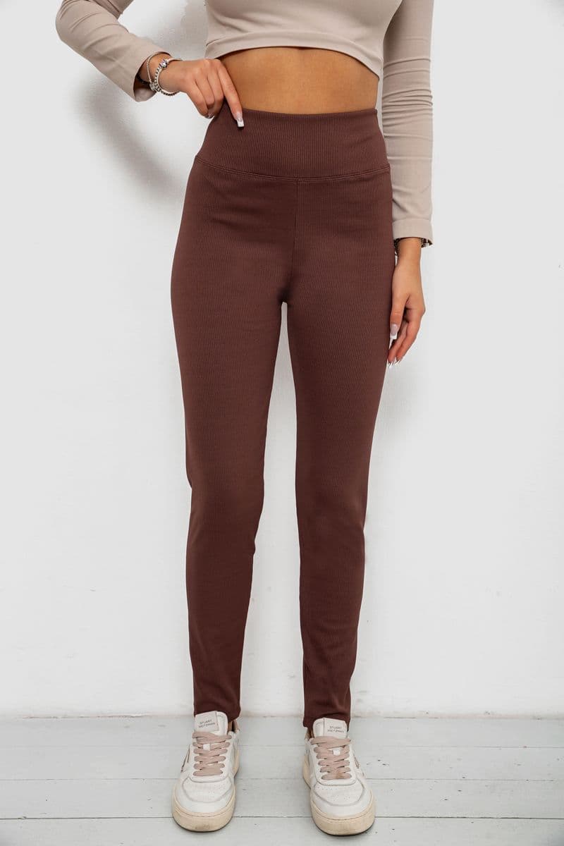 Лосини в рубчик на флісі, колір шоколадний, 244R1709 - зображення 1