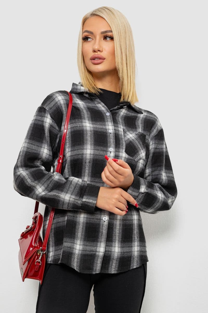 Сорочка жіноча в клітинку, колір чорний, 244R1070-4 - зображення 1