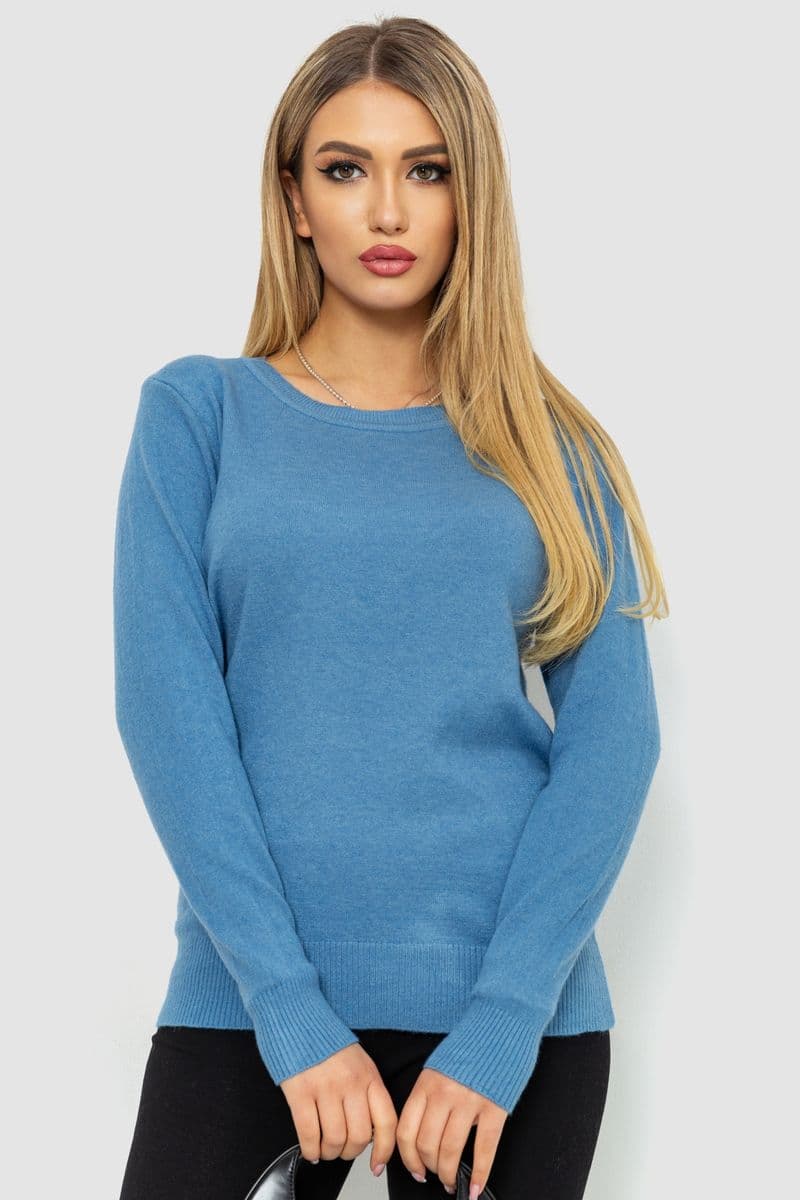 Кофта жіноча однотонна повсякденна, колір джинс, 244R2033 - зображення 1