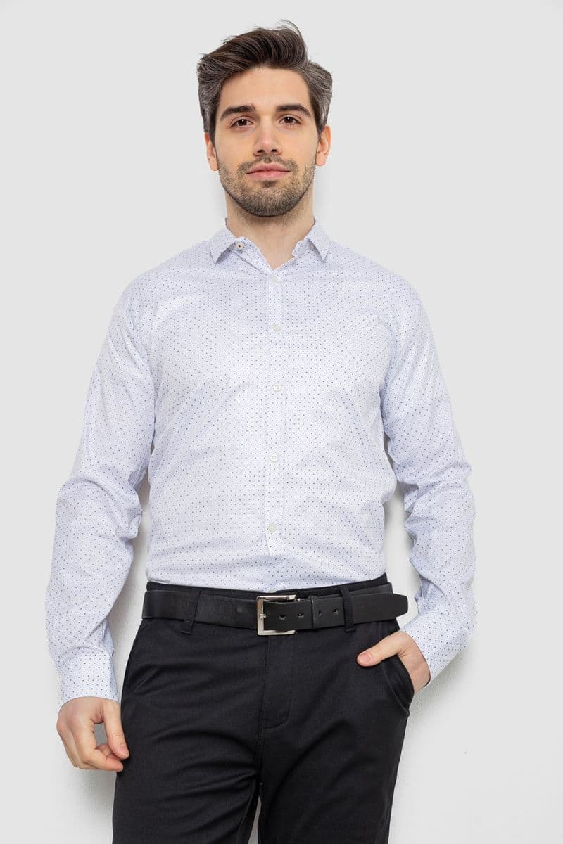 Сорочка чоловіча однотонна з принтом, колір білий, 186R2114 - зображення 1