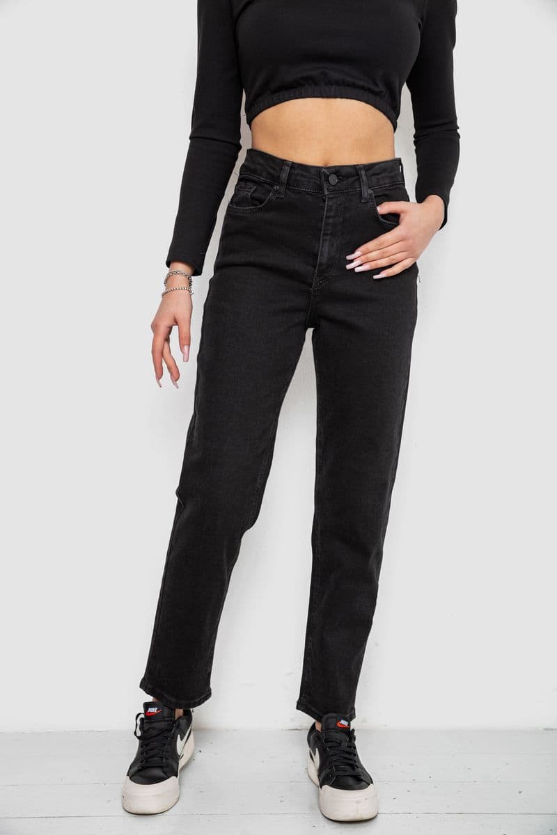 Джинси жіночі однотонні, колір чорний, 244R3303 - зображення 1