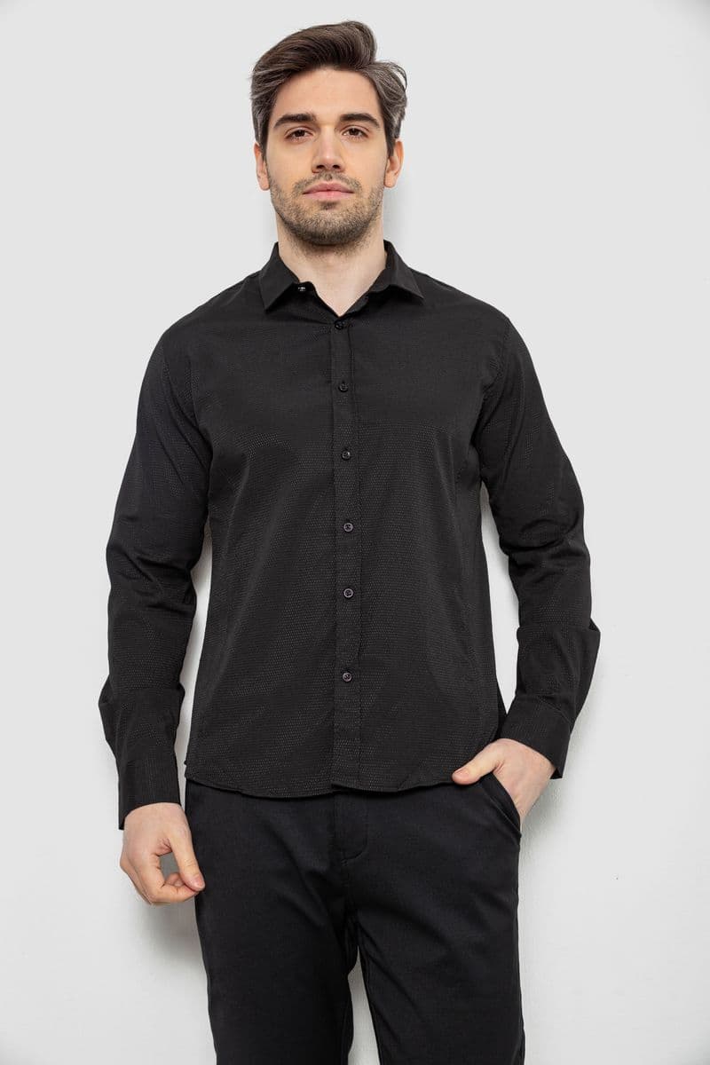Сорочка чоловіча однотонна з принтом, колір чорний, 186R6918-6 - зображення 1