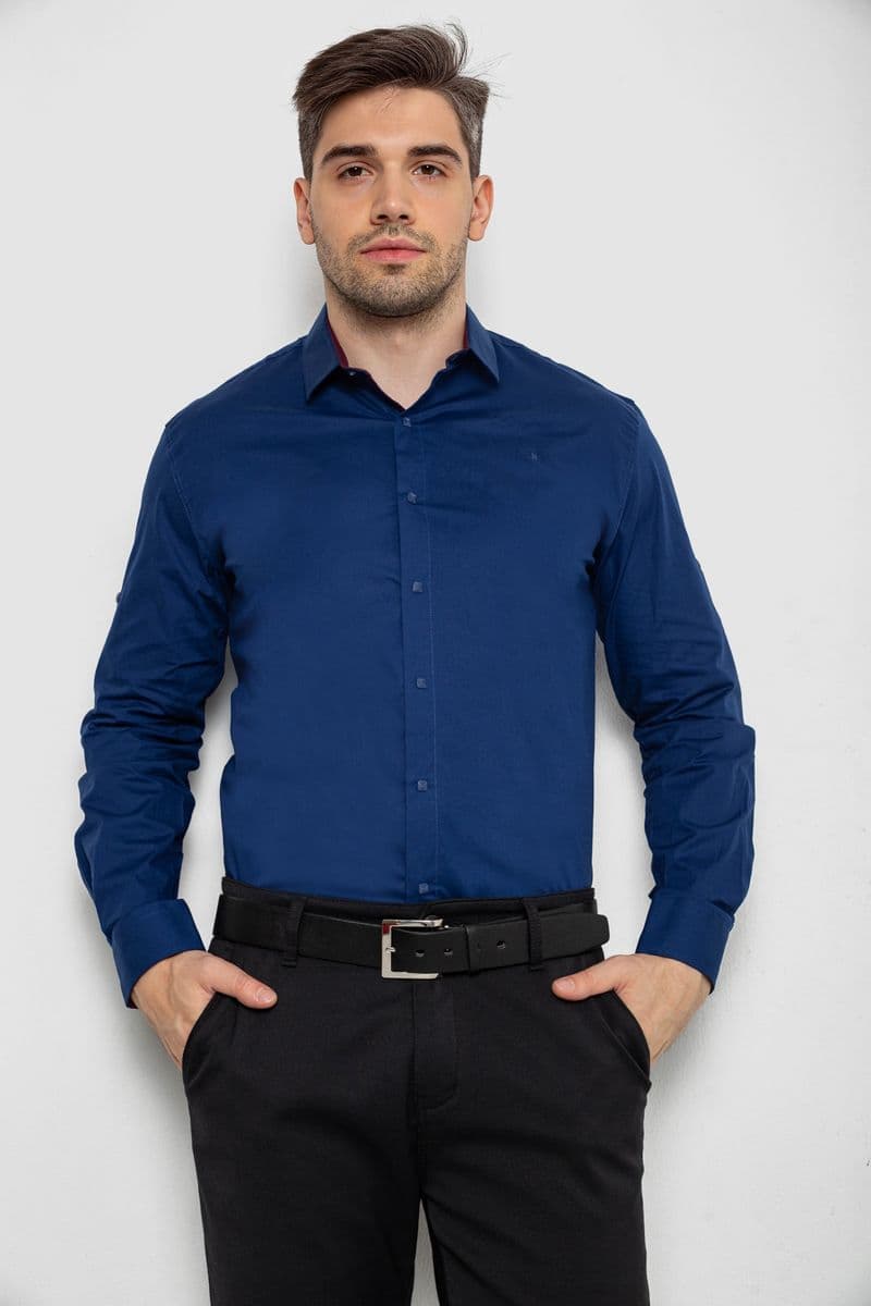 Сорочка чоловіча однотонна, колір синій, 214R7327-1 - зображення 1