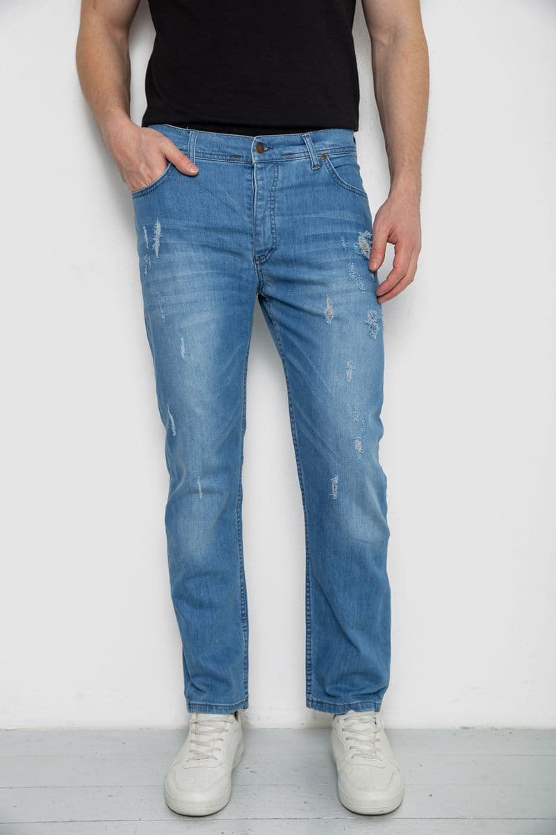 Джинси чоловічі з потертостями, колір блакитний, 247R736 - зображення 1