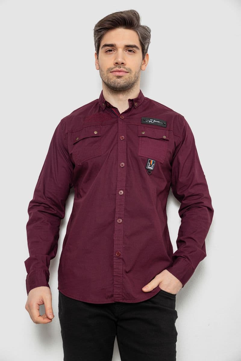 Сорочка чоловіча однотонна з принтом, колір бордовий, 186R01 - зображення 1