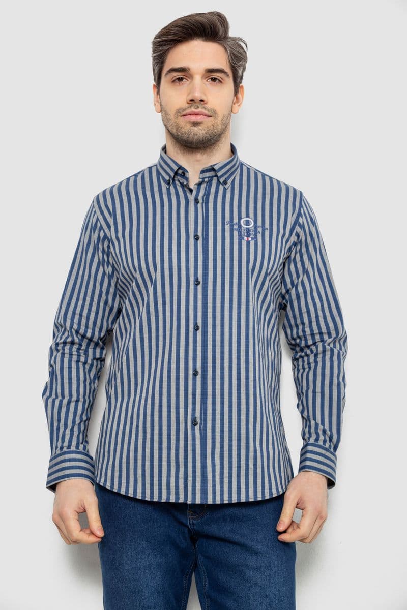 Сорочка чоловіча в смужку, колір сіро-синій, 186RM01 - зображення 1