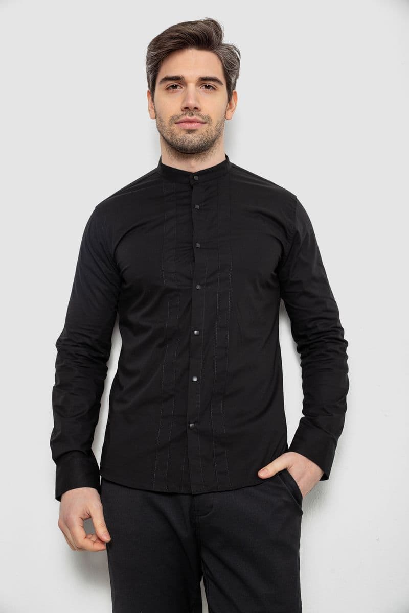 Сорочка чоловіча однотонна, колір чорний, 186R2033 - зображення 1