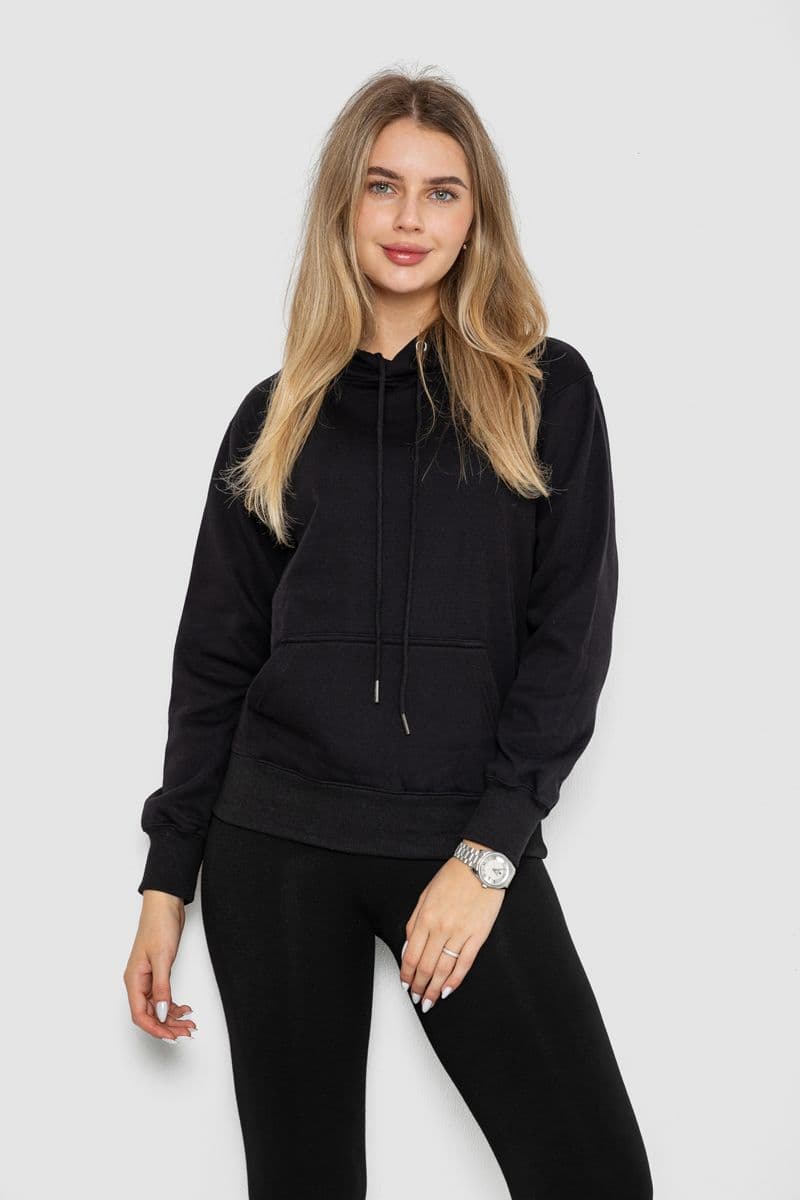 Худі жіночий на флісі, колір чорний, 242R053 - зображення 1