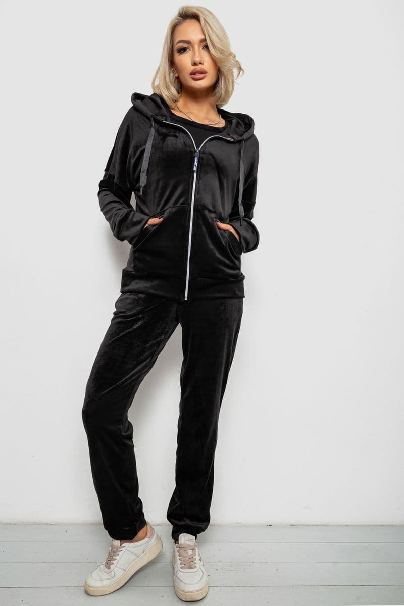 Спортивний костюм жіночий велюровий, колір чорний, 257R4122 - зображення 1