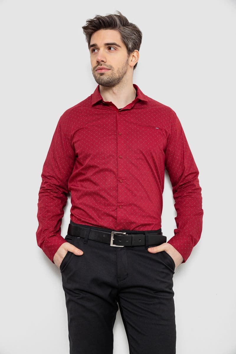 Сорочка чоловіча однотонна з принтом, колір бордовий, 186R2008 - зображення 1