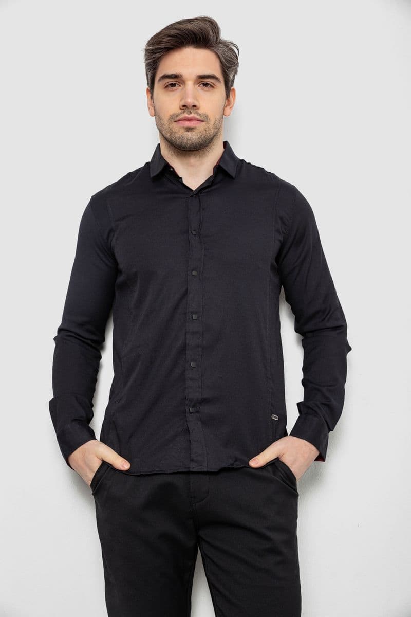 Сорочка чоловіча однотонна, колір чорний, 186R6917-1 - зображення 1
