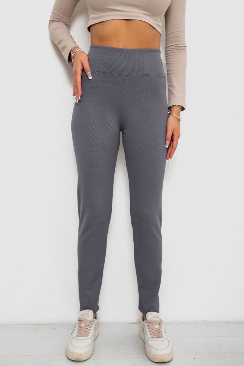 Лосини в рубчик на флісі, колір сірий, 244R1709 - зображення 1