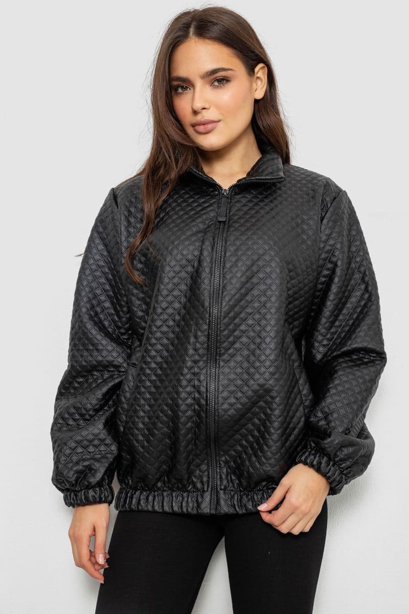 Бомбер жіночий з принтом, колір чорний, 257R72-1 - зображення 1