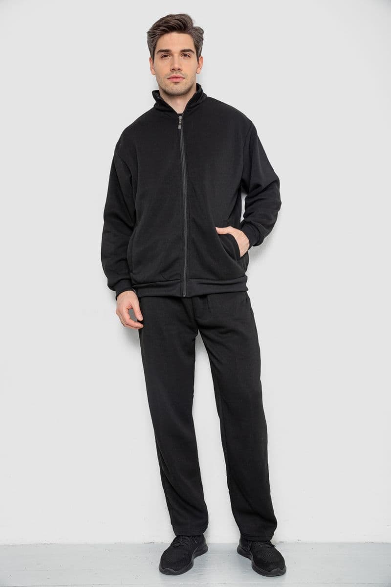 Спортивний костюм чоловічий на флісі, колір чорний, 244R981-LH - зображення 1