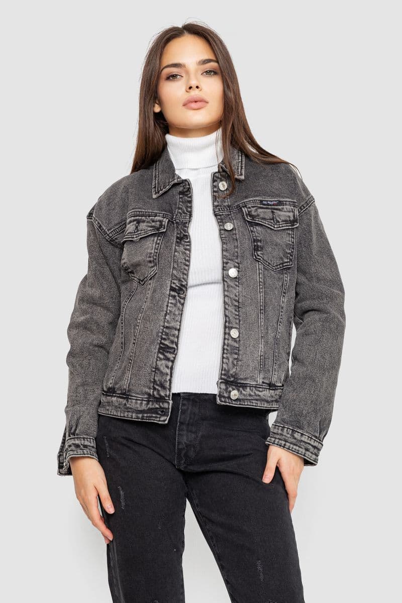 Джинсова куртка жіноча, колір сірий, 129RA229 - зображення 1