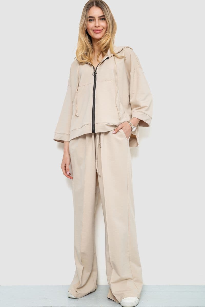 Спорт костюм жіночий двонитка, колір світло-бежевий, 102R5247 - зображення 1