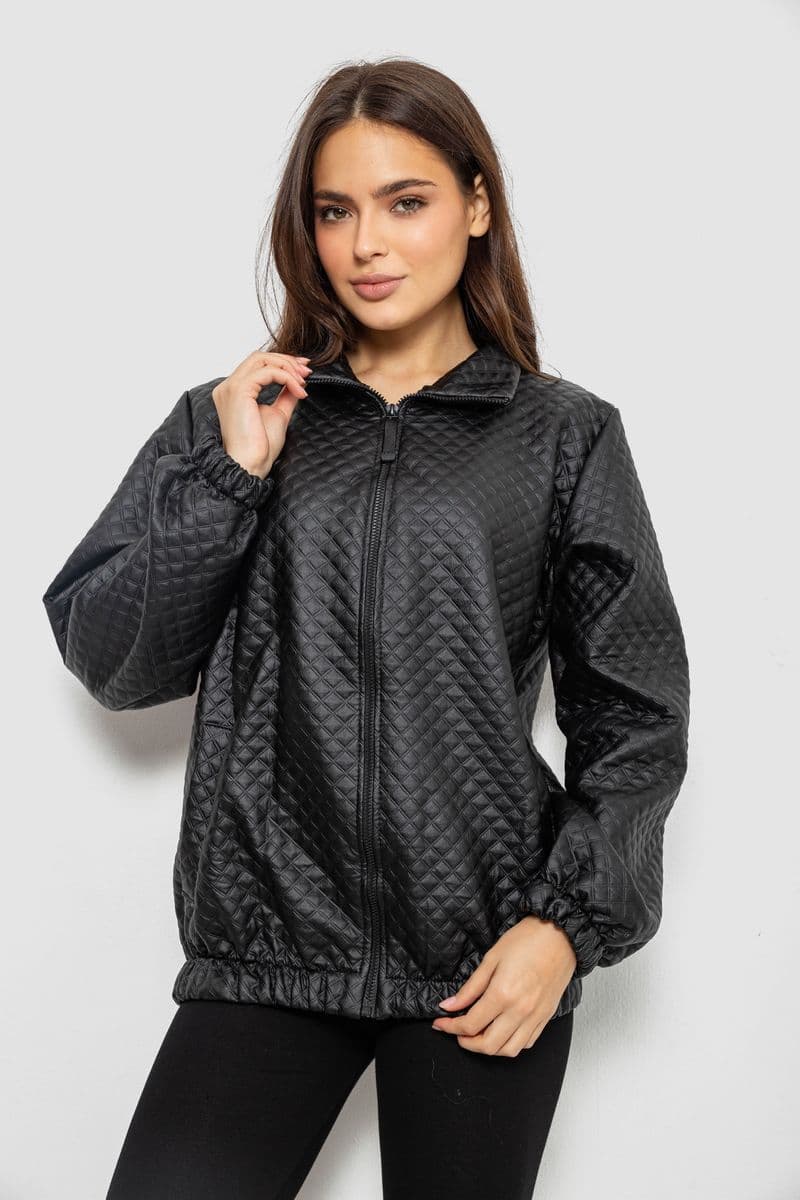 Бомбер жіночий з принтом, колір чорний, 257R72-2 - зображення 1