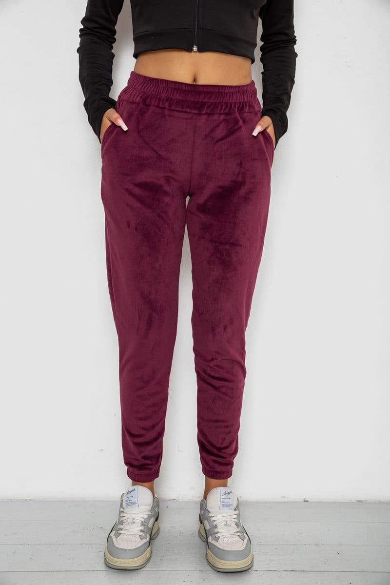 Спортивні штани велюрові жіночі на флісі, колір бордовий, 238R58648 - зображення 1