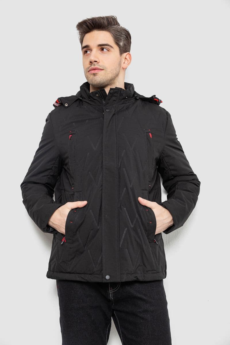 Куртка чоловіча демісезонна з капюшоном, колір чорний, 244RL9159AL - зображення 1