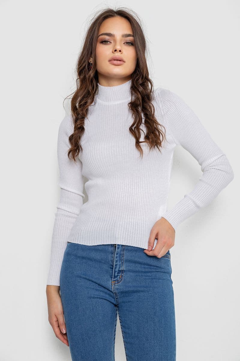 Водолазка жіноча в рубчик, колір білий, 214R91306 - зображення 1