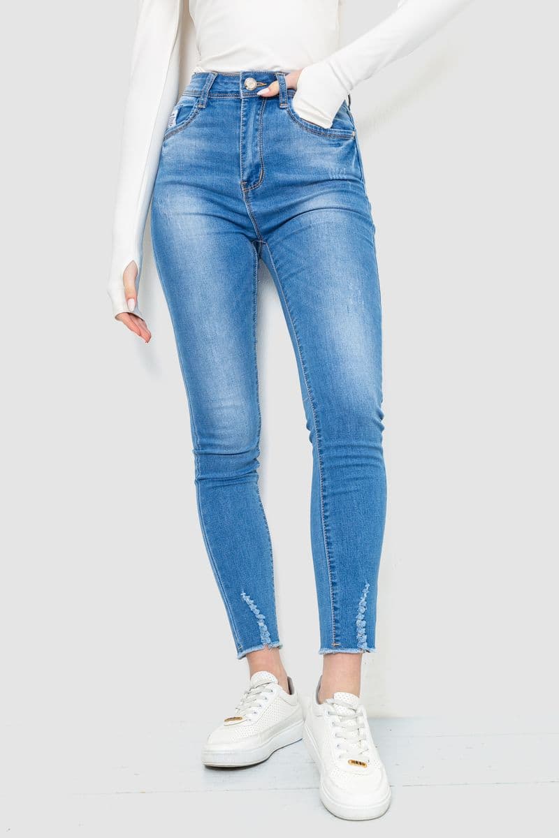 Джинси жіночі з потертостями, колір синій, 214R1531 - зображення 1