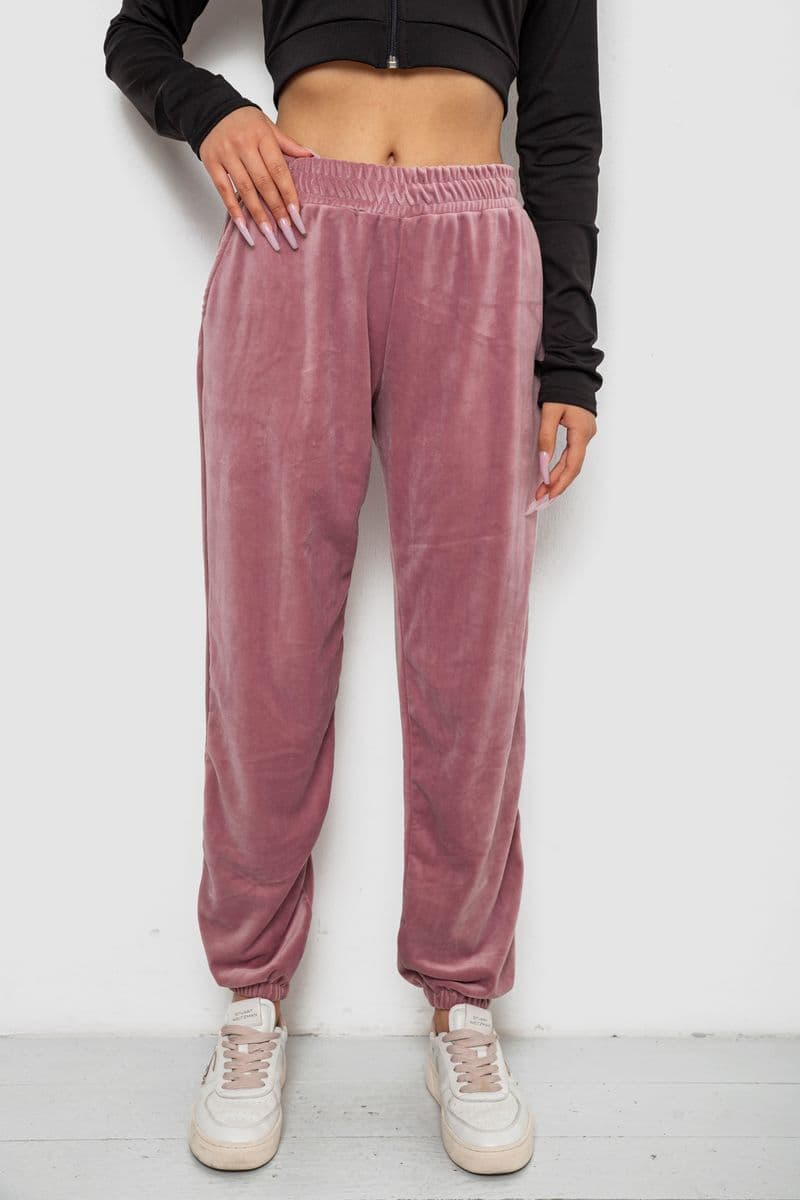 Спортивні штани жіночі велюрові, колір пудровий, 238R58646 - зображення 1