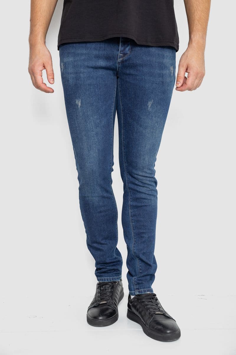 Джинси чоловічі з потертостями, колір темно-синій, 247R664-1 - зображення 1