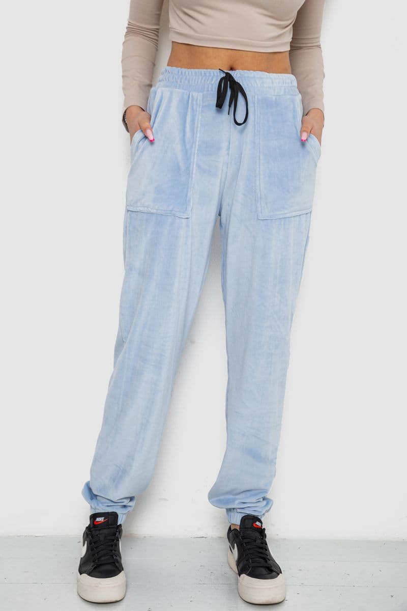 Штани жіночі велюрові, колір блакитний, 238R58168 - зображення 1