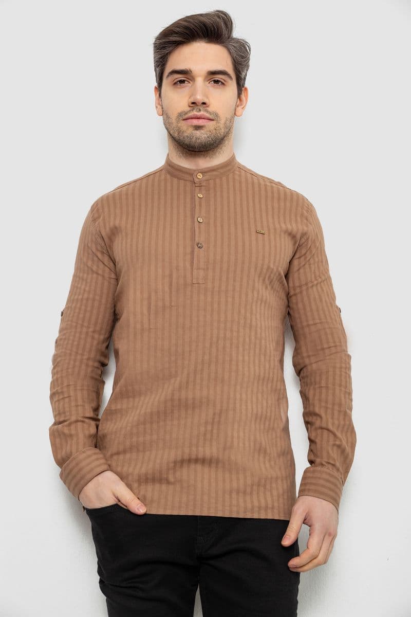 Сорочка чоловіча однотонна з принтом, колір бежевий, 186R2077 - зображення 1