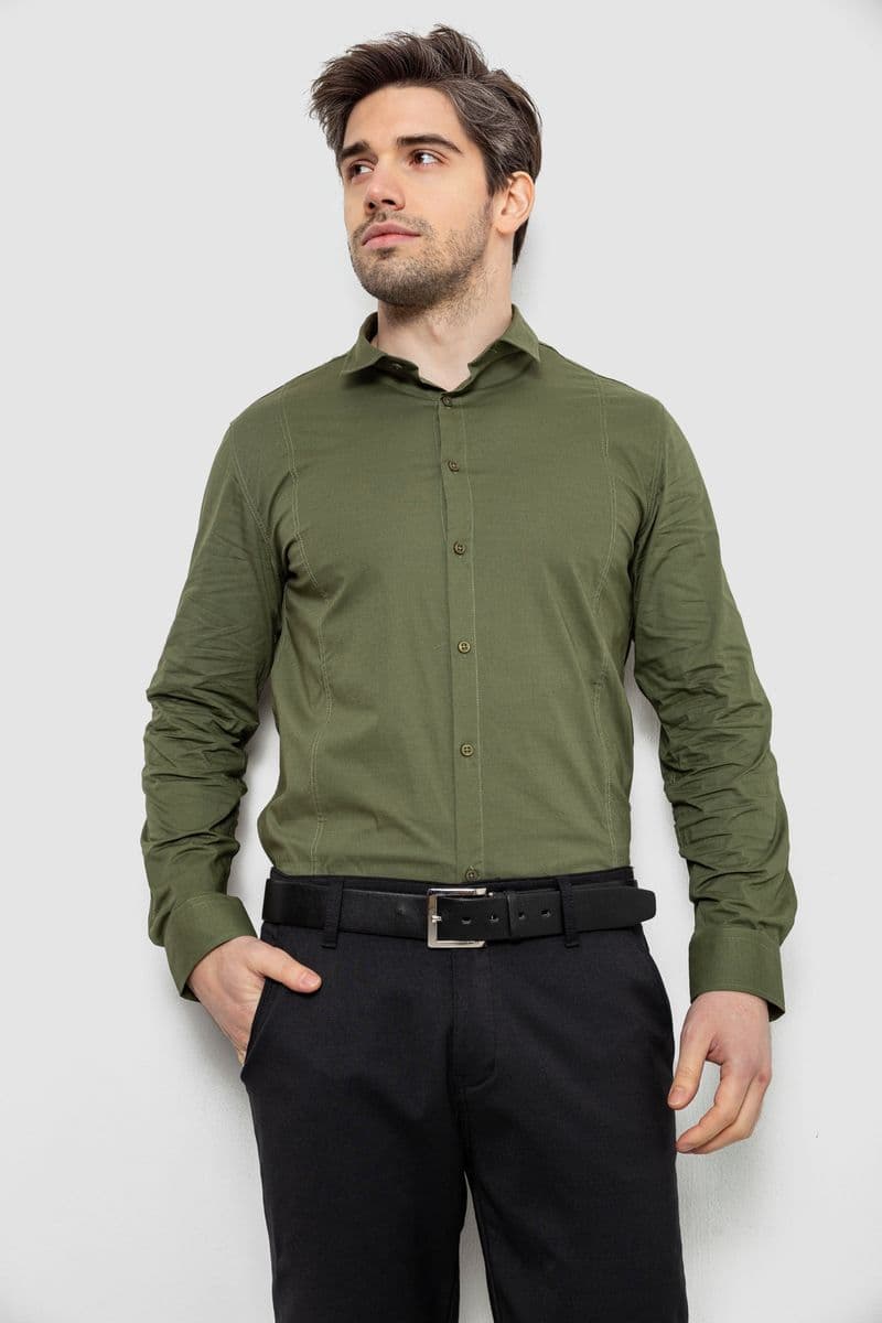 Сорочка чоловіча однотонна, колір хакі, 186R2013 - зображення 1