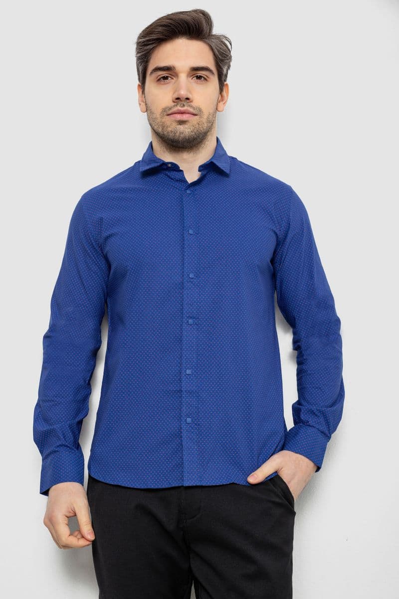 Сорочка чоловіча однотонна з принтом, колір електрик, 186R6918-1 - зображення 1