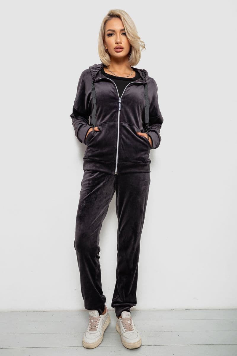 Спортивний костюм жіночий велюровий, колір чорнильний, 257R4122 - зображення 1
