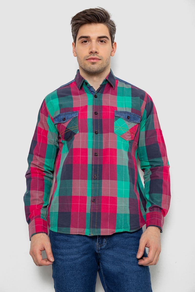 Сорочка чоловіча в клітинку, колір малиновий, 214R0743 - зображення 1