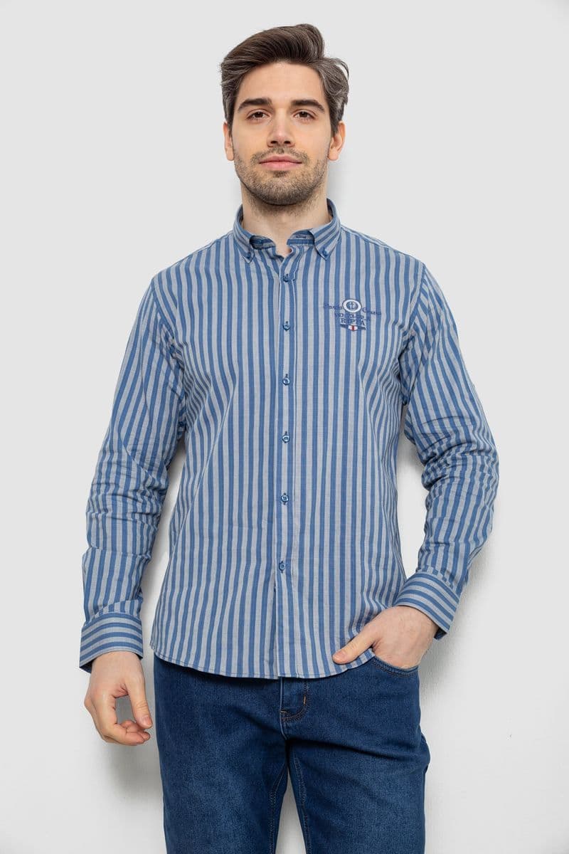 Сорочка чоловіча в смужку, колір сіро-блакитний, 186RM01 - зображення 1