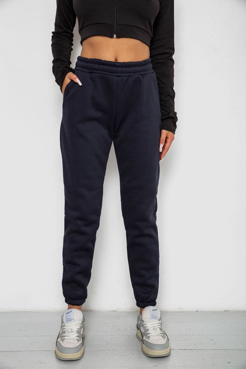 Спортивні штани жіночі на флісі, колір темно-синій, 238R57012 - зображення 1