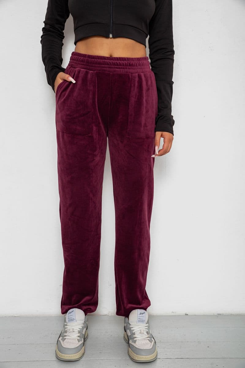 Спортивні штани велюрові жіночі на флісі, колір бордовий, 238R58647-3 - зображення 1