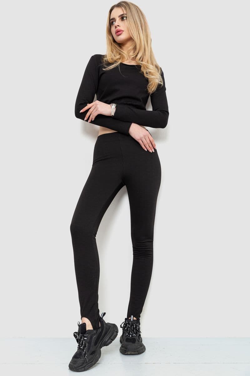 Лосини в рубчик на флісі, колір чорний, 102R365 - зображення 1