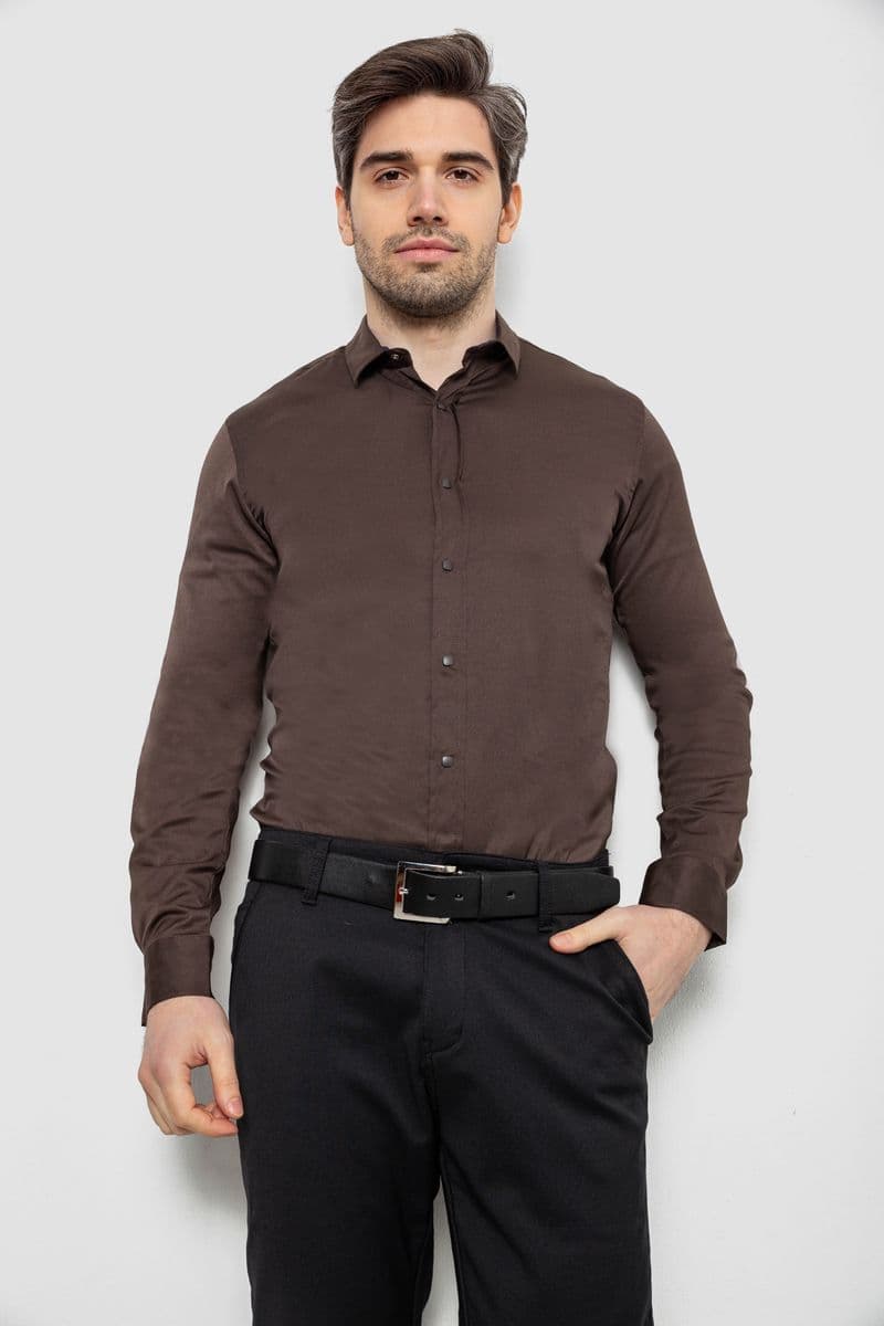 Сорочка чоловіча однотонна, колір шоколадний, 186R6917 - зображення 1