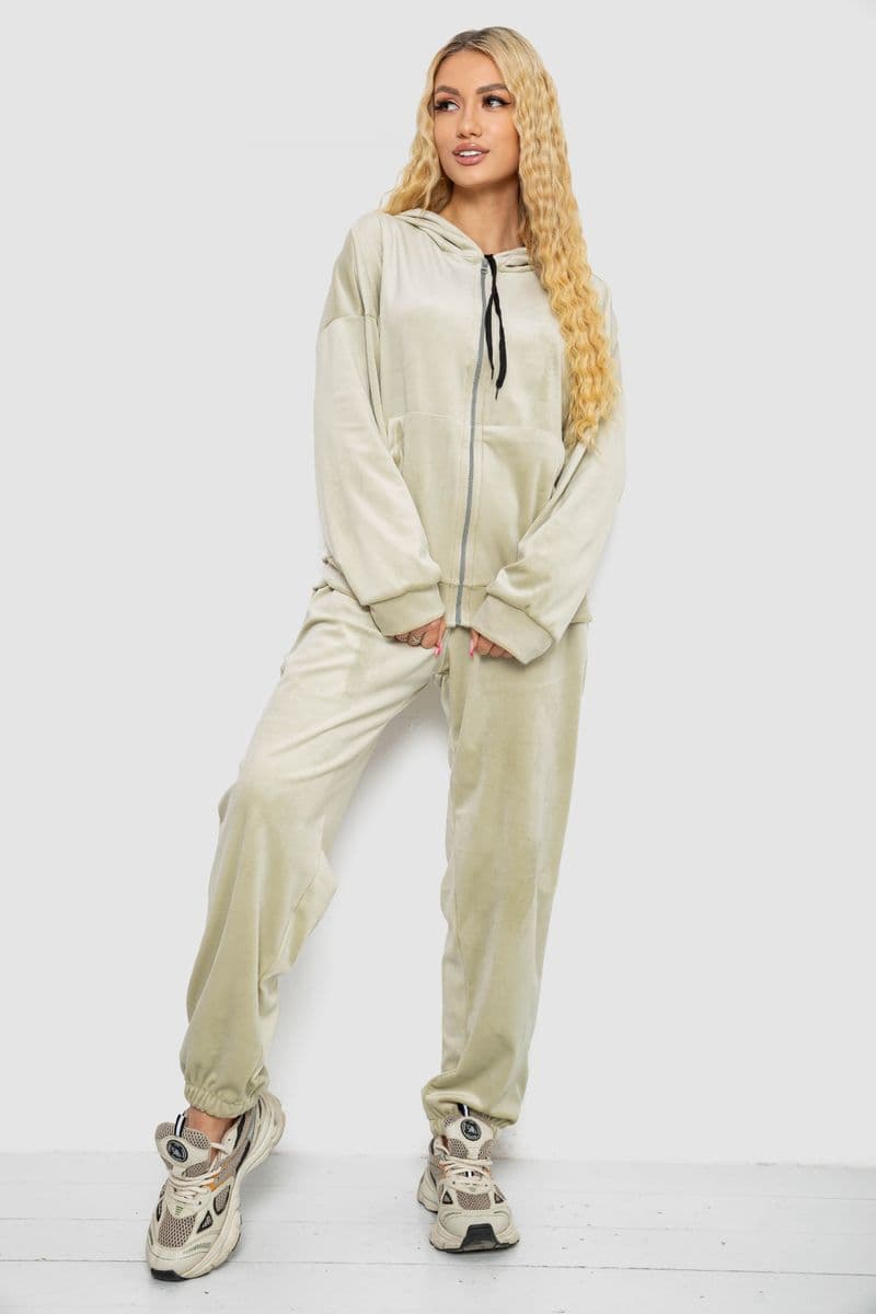 Спортивний костюм жіночий велюровий, колір світло-оливковий, 238R107-2 - зображення 1