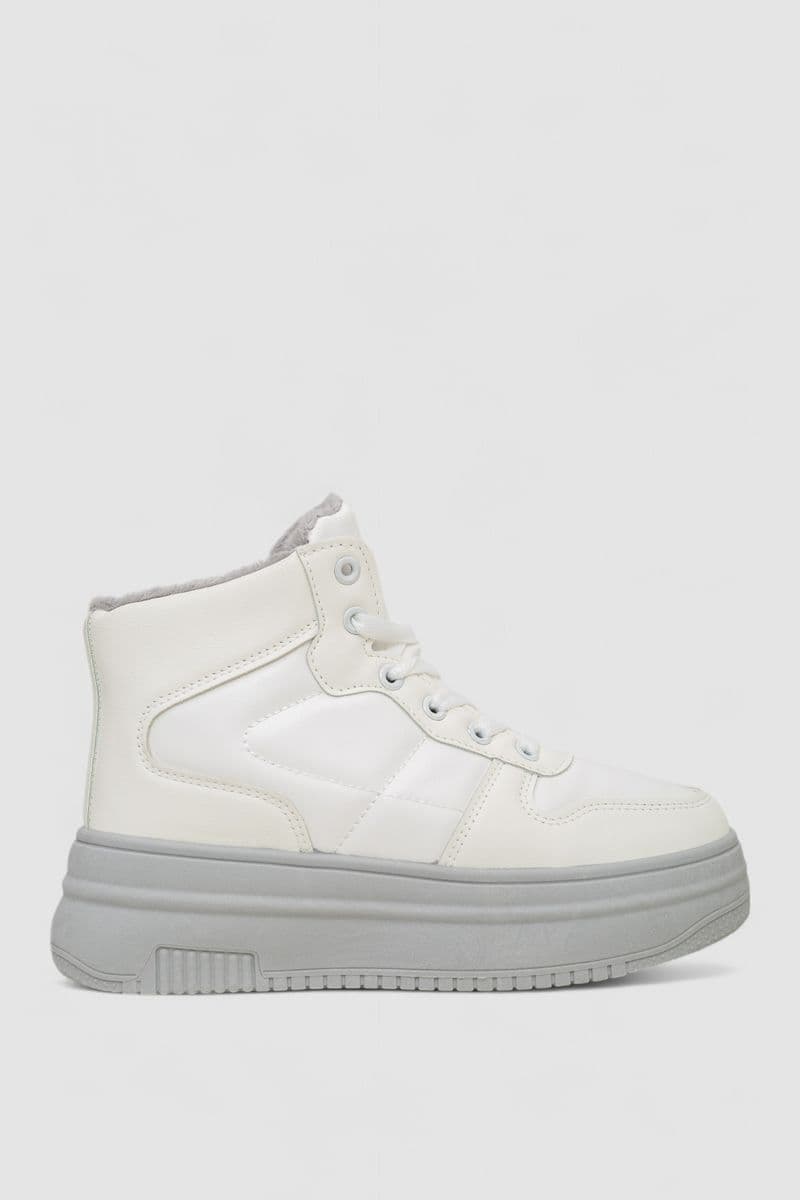 Кросівки жіночі зимові на хутрі, колір біло-сірий, 248RAM015 - зображення 1