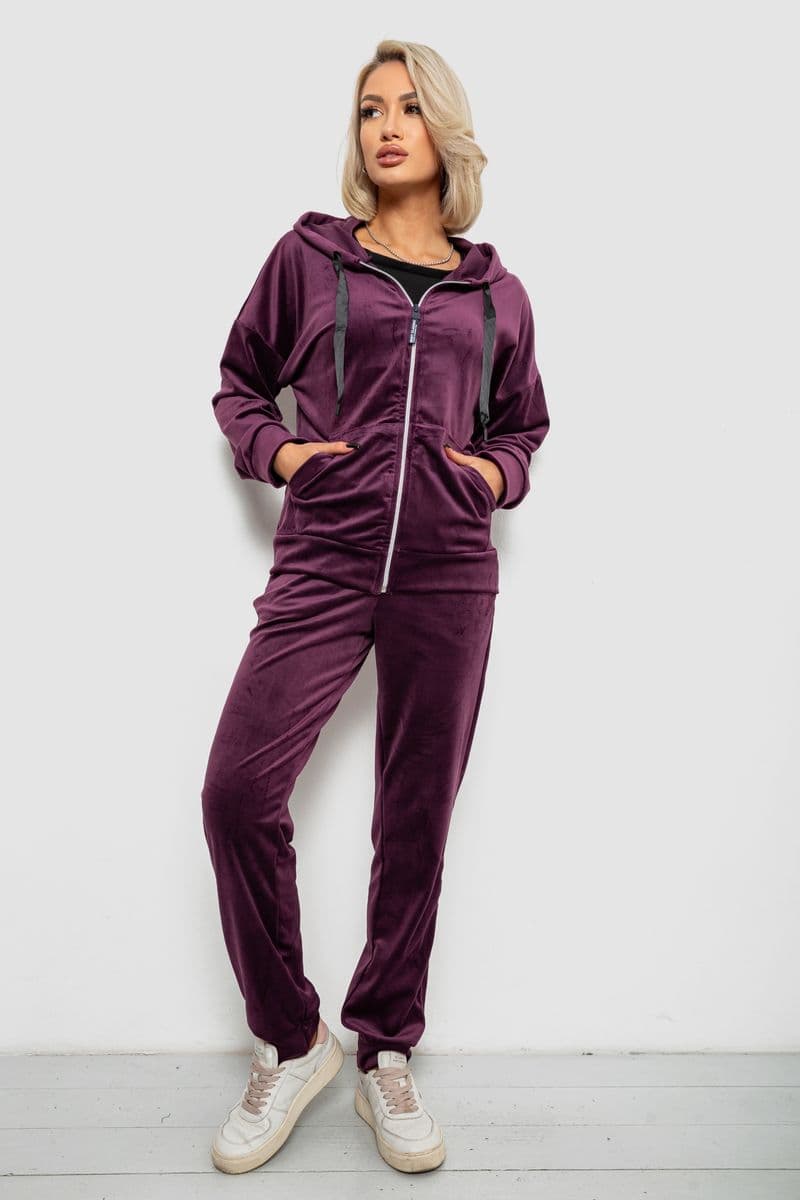 Спортивний костюм жіночий велюровий, колір сливовий, 257R4122 - зображення 1