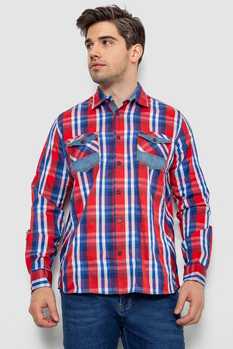 Сорочка чоловіча в клітинку, колір червоний, 214R0746 - зображення 1